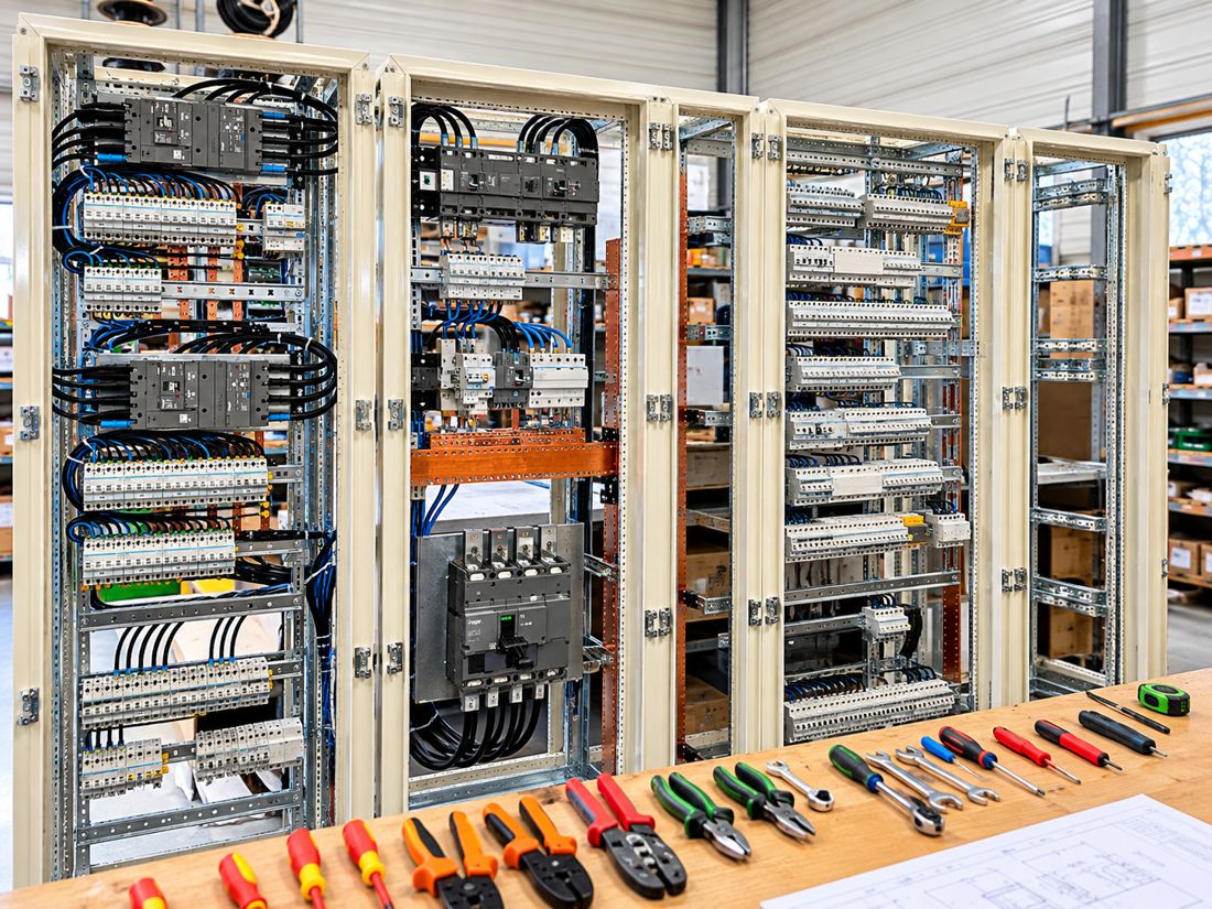 Armoires câblées et outillage à l'atelier