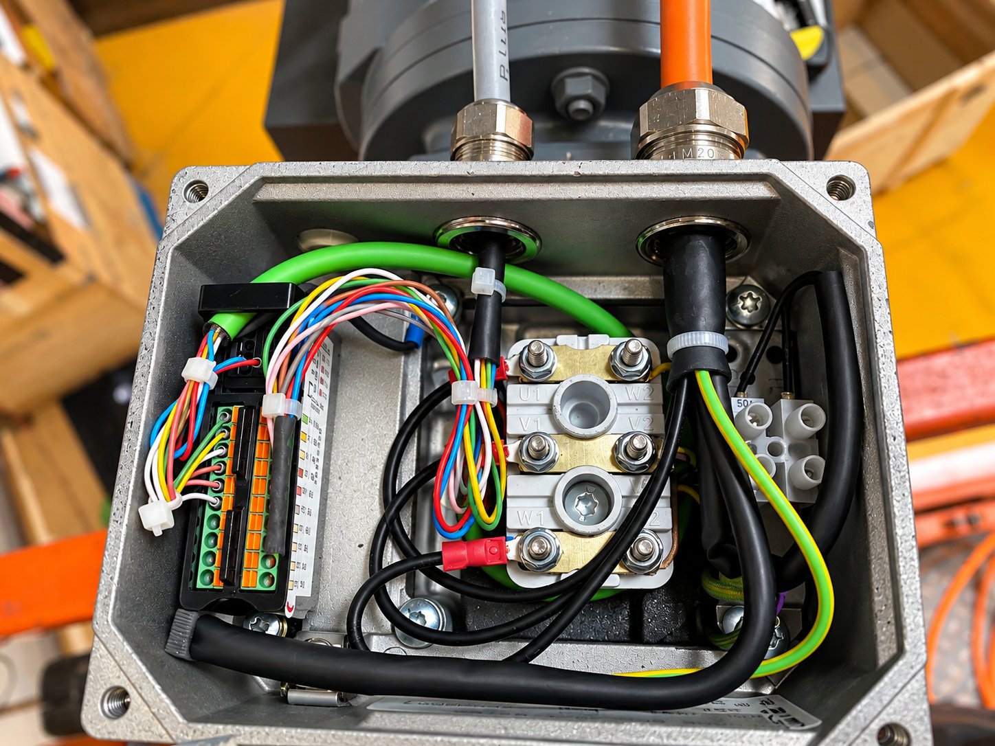 Boîte à bornes d’un moteur raccordée